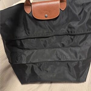 Longchamp Black Tote with Brown Leather Trim